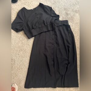 Two-Piece Set! Button Top & Midi Skirt